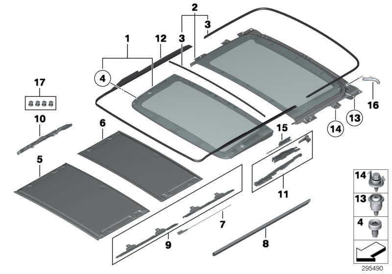 Механизм панорамной крыши для BMW F25 X3 35dX N57Z (схема запчастей)