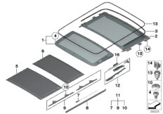 Механизм панорамной крыши для BMW E84 X1 18i N46N (схема запасных частей)