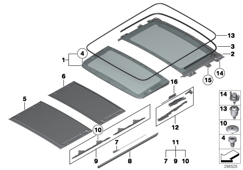 Механизм панорамной крыши для BMW E84 X1 20iX N20 (схема запчастей)