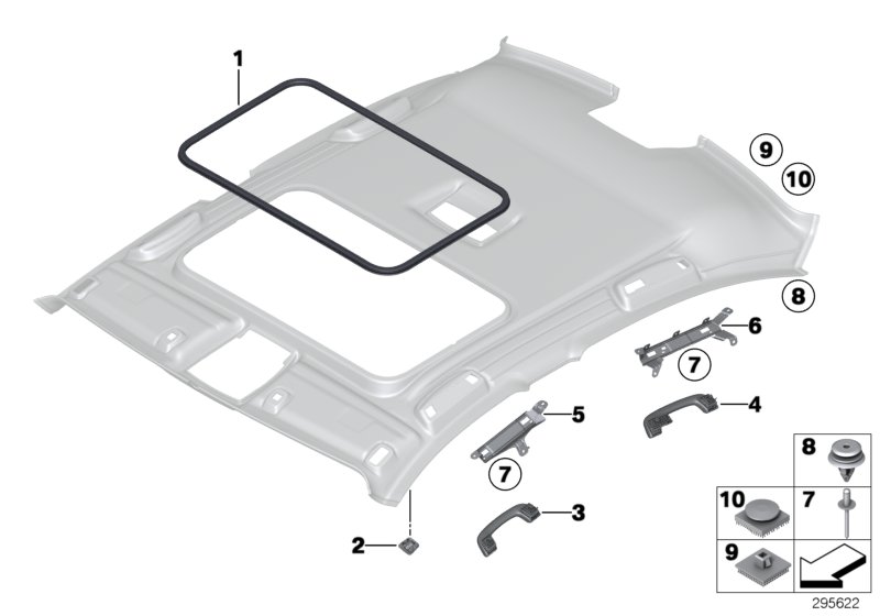 Доп.элементы потолка для BMW F30 335i N55 (схема запчастей)