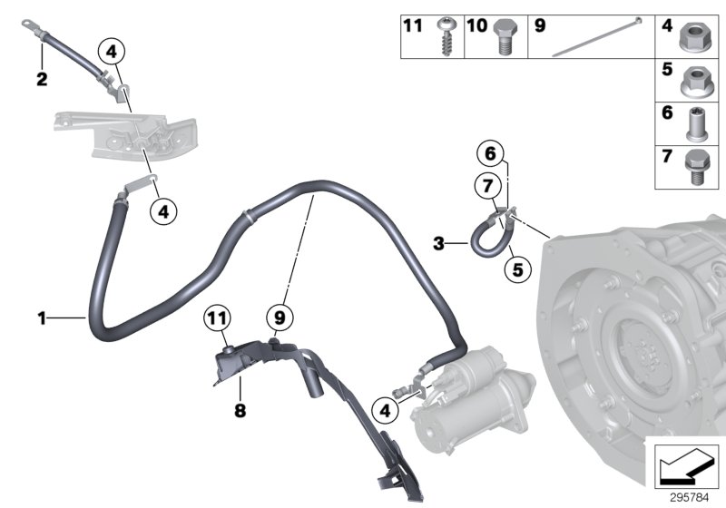 Провод стартера для BMW F30 Hybrid 3 N55 (схема запчастей)