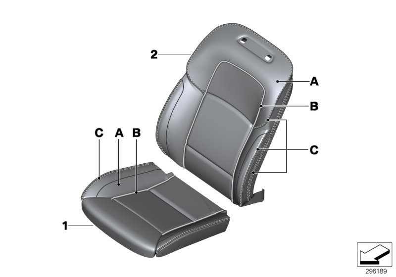 Инд.обивка сиденья пов.комфорт.кожа для BMW F11N 530d N57N (схема запчастей)