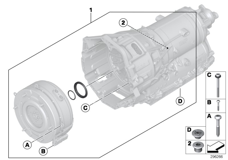 GA8P70H, уплотн.элементы картера КПП для BMW F02N Hybrid 7L N55 (схема запчастей)