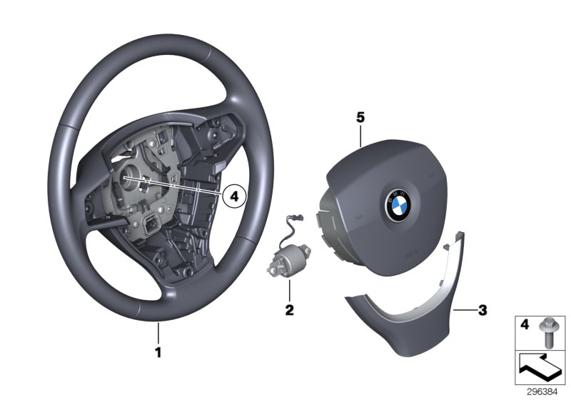 Многофункциональное рулевое колесо с НПБ для BMW F11N 530d N57N (схема запчастей)