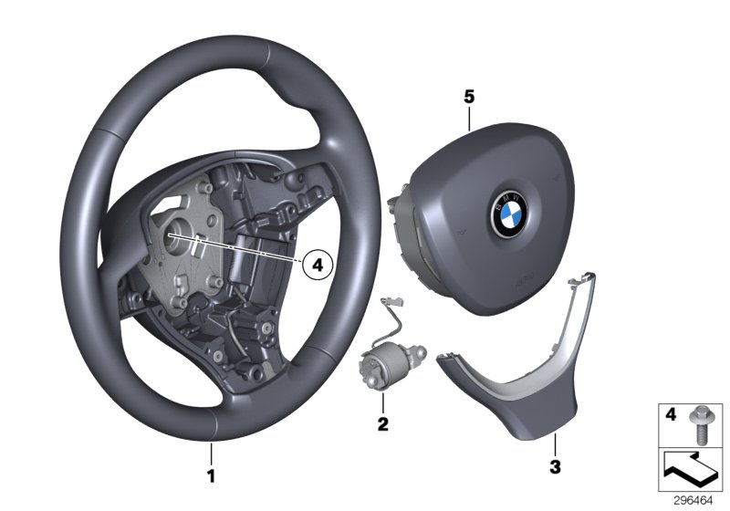 Многофункц.спортив.рулевое колесо с НПБ для BMW F10N 550i N63N (схема запчастей)