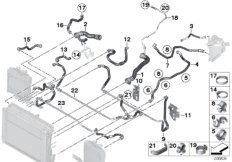 Шланги системы охлаждения для BMW F11 M550dX N57X (схема запасных частей)