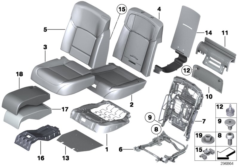 Набивка и обивка сиденья пов.комф.Зд для BMW F04 Hybrid 7 N63 (схема запчастей)
