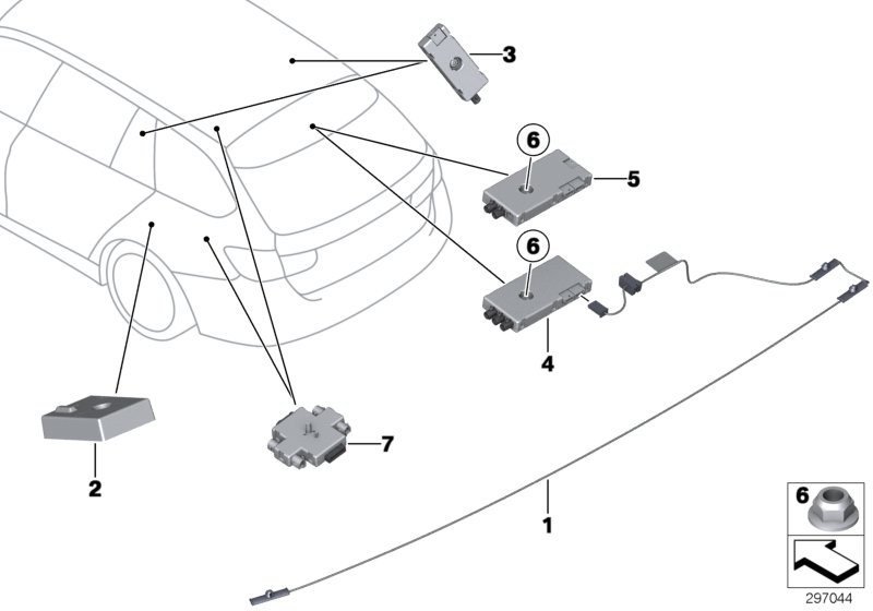 Детали антенного усилителя для BMW F31N 318dX B47 (схема запчастей)