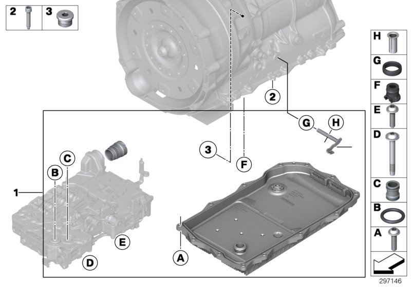 Селекторный вал GA8HP45Z для BMW F36 420i N20 (схема запчастей)
