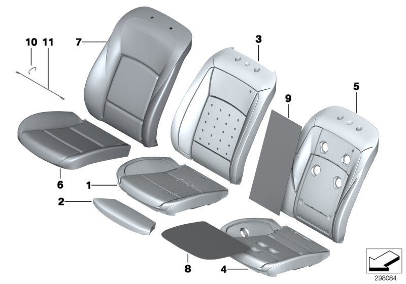 Набивка и обивка передн.сиденья для BMW F02N 750Li N63N (схема запчастей)