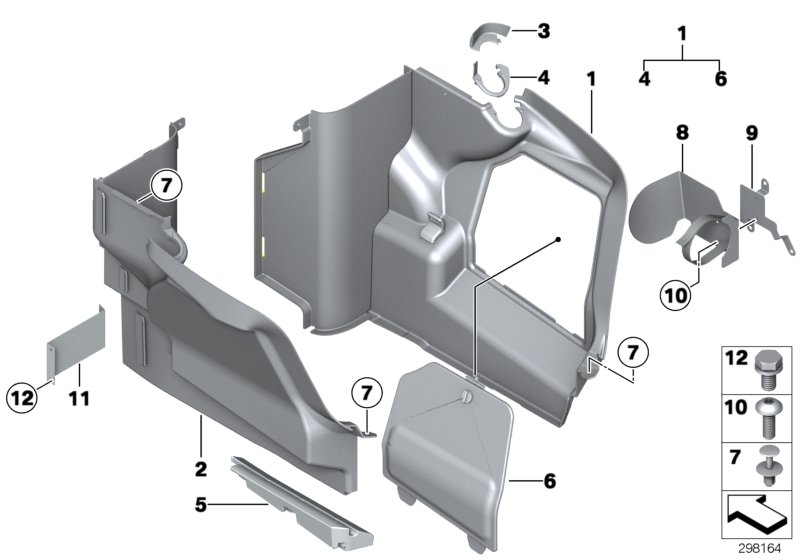 Обшивка багажного отделения Бок для BMW F03N 750LiS N63 (схема запчастей)