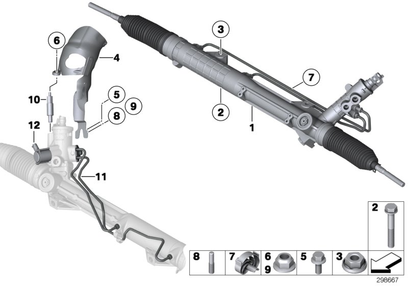 Рулевой механизм с гидроусилителем для BMW E84 X1 28iX N20 (схема запчастей)