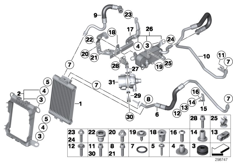 Охлажд.смазочной сист.двиг./эл.насос ОЖ для BMW F87N M2 N55 (схема запчастей)