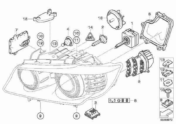 Детали ксеноновой фары / ALC для BMW E91N 318i N46N (схема запчастей)
