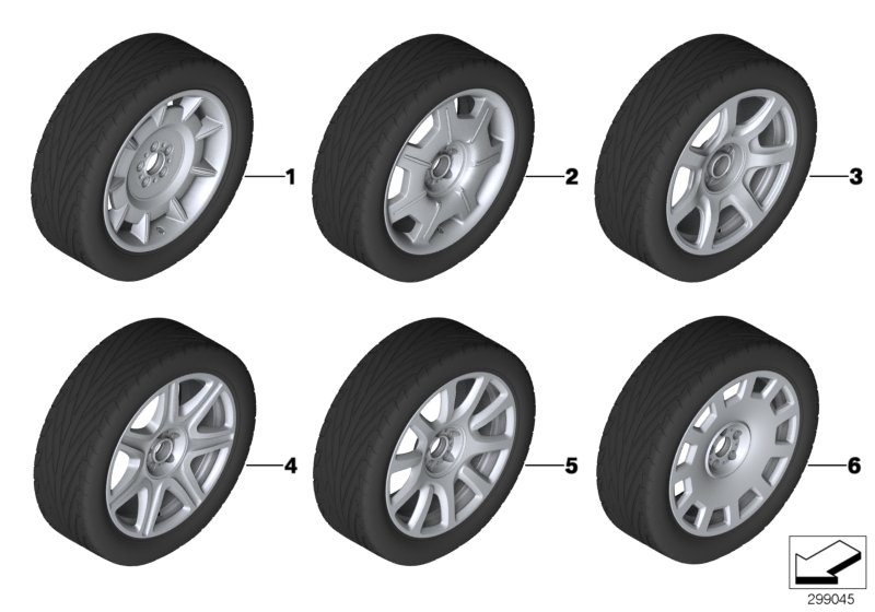Сочетания колесных дисков и шин для BMW RR1N Phantom N73 (схема запчастей)