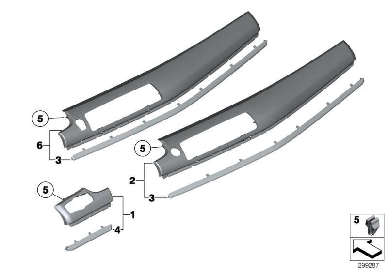 Декор.накладки панели приборов для BMW F07 550iX N63 (схема запчастей)