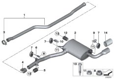 Система выпуска ОГ Зд для BMW F21N 118dX B47 (схема запасных частей)