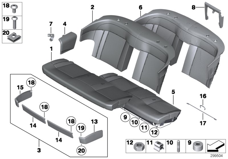 Набивка и обивка базового сиденья Зд для BMW RR1 Phantom N73 (схема запчастей)