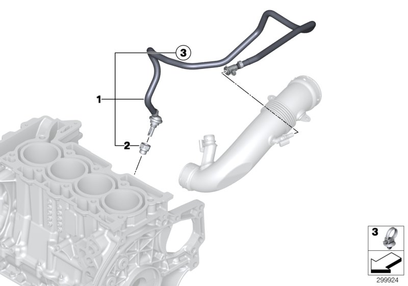 Система вентиляции картера для BMW R58 Coop.S JCW N18 (схема запчастей)