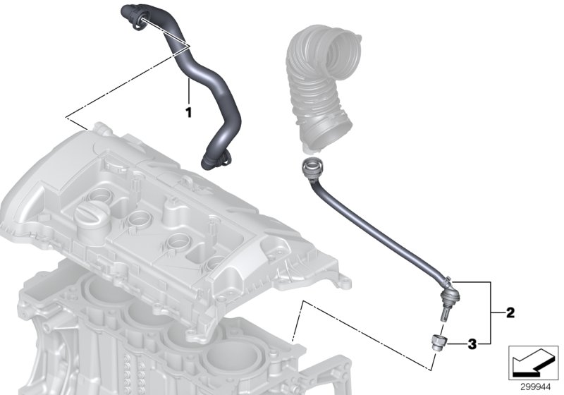 Система вентиляции картера для BMW R60 Cooper N16 (схема запчастей)