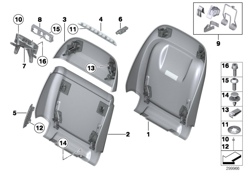 Накладки спинки переднего сиденья для BMW F02N Hybrid 7L N55 (схема запчастей)