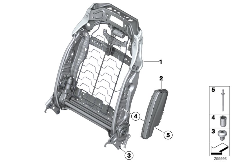 Каркас спинки переднего сиденья для BMW F02N 750LdX N57X (схема запчастей)