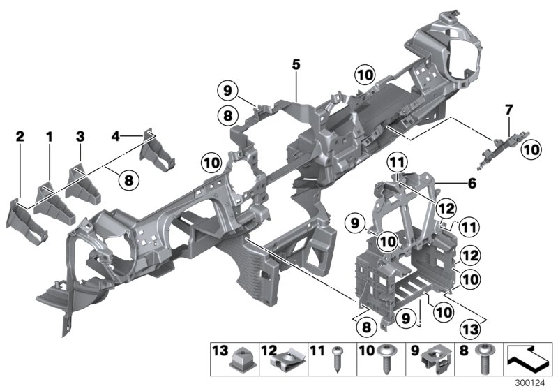 облицовка панели приборов для BMW R57 Coop.S JCW N14 (схема запчастей)