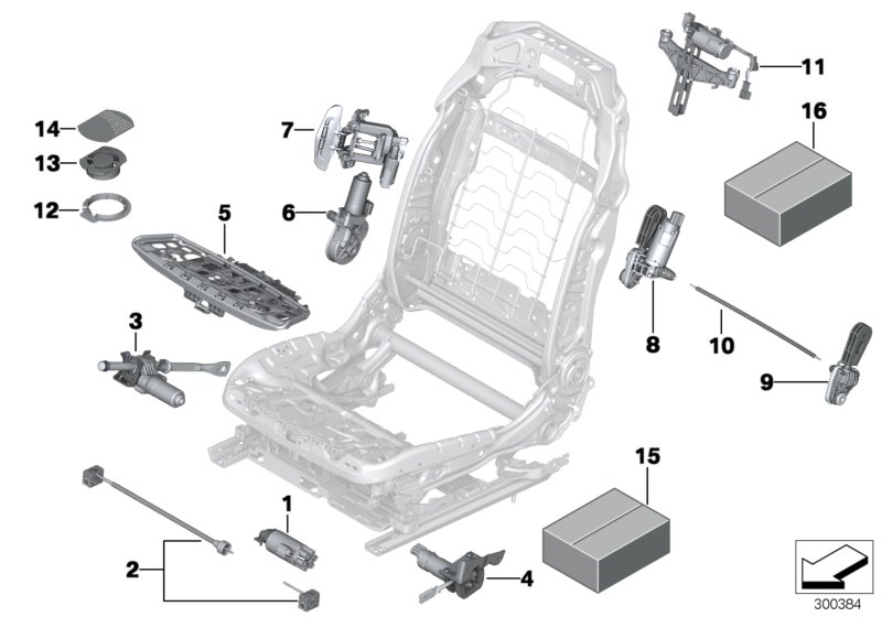 Сиденье Пд, э/оборудование и приводы для BMW F15 X5 25dX B47 (схема запчастей)