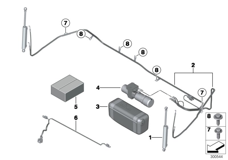 Гидравлический узел складного верха для MINI R59 Coop.S JCW N18 (схема запчастей)