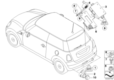 Сигнализация авар.сближен.при парк.(PDC) для BMW R55N Cooper D 2.0 N47N (схема запасных частей)