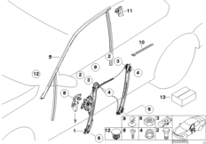 Механизм перемещения стекла двери Пд для BMW E46 330i M54 (схема запасных частей)