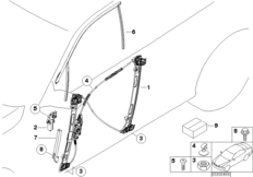 Механизм перемещения стекла двери Пд для BMW E46 318td M47N (схема запасных частей)