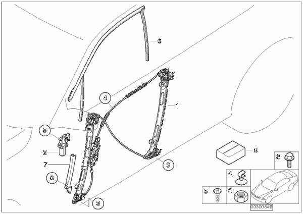Механизм перемещения стекла двери Пд для BMW E46 320td M47N (схема запчастей)