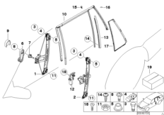 Механизм перемещения стекла двери Зд для BMW E46 316i N46 (схема запасных частей)
