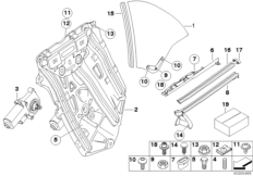 Механизм перемещения стекла двери Зд для BMW E46 323Ci M52 (схема запасных частей)