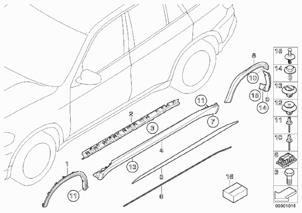 Накладка M порог / арка колеса для BMW E70 X5 3.0d M57N2 (схема запчастей)