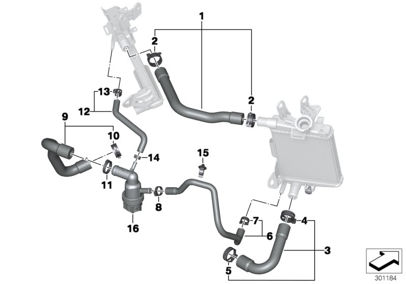 Трубопроводы охлаждающей жидкости для BMW K52 R 1200 RT (0A03, 0A13) 0 (схема запчастей)