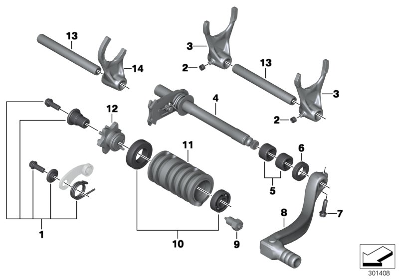 Детали механизма ПП 5-ступ. КПП для BMW K16 G 450 X (0145) 0 (схема запчастей)