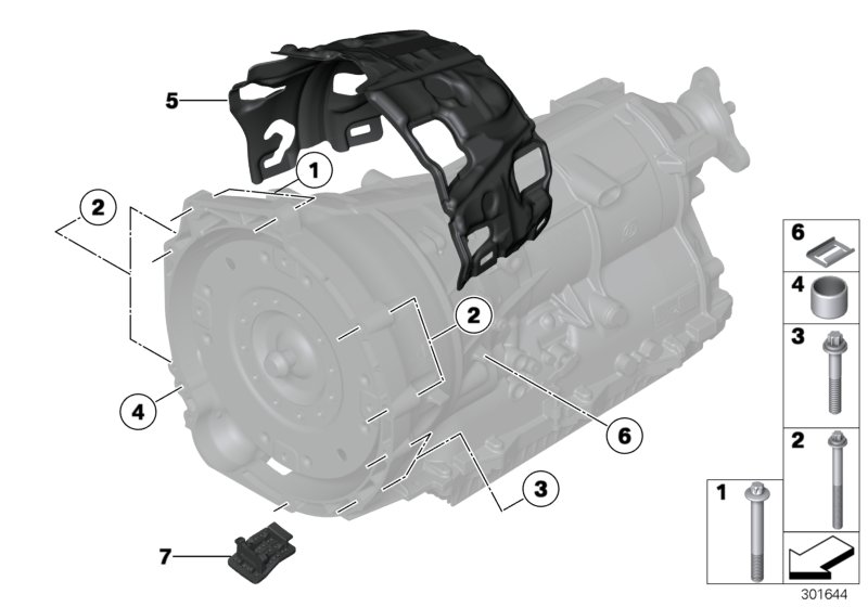 Крепление/дополнит.элементы КПП для BMW F31N 330dX N57N (схема запчастей)