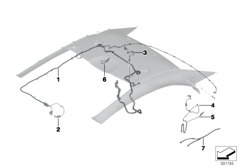 Жгут проводов опускающейся жесткой крыши для BMW E93 325i N53 (схема запчастей)
