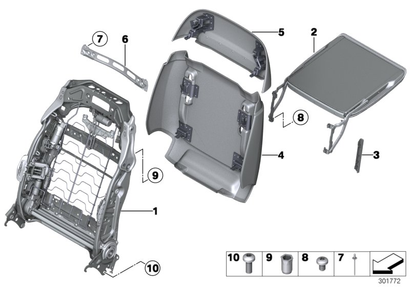Откидной столик переднего сиденья для BMW F02N 740Li N55 (схема запчастей)