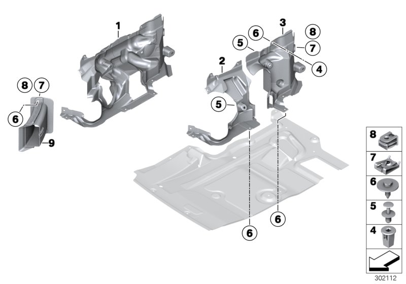 Дополнительные элементы моторного отсека для BMW F04 Hybrid 7 N63 (схема запчастей)