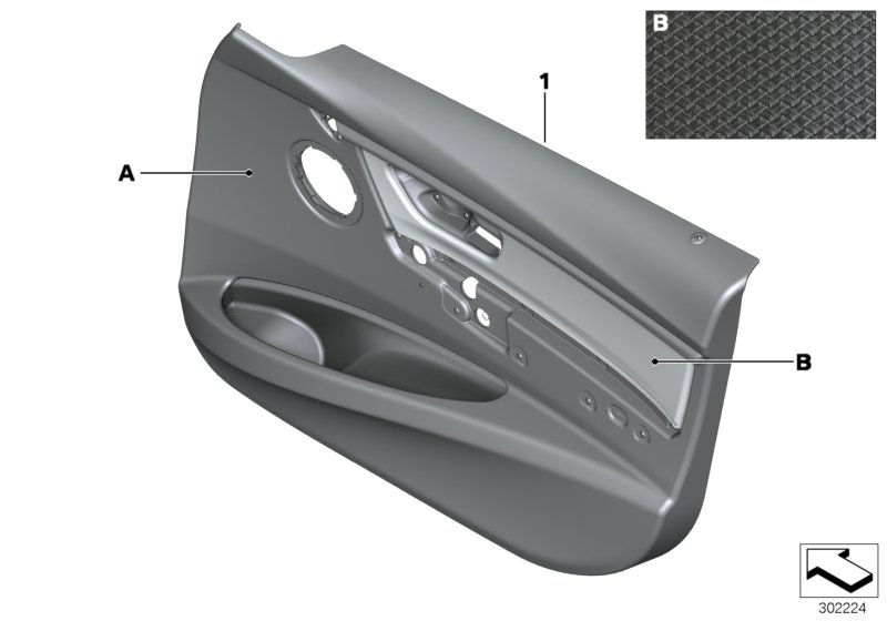 Индивидуальная обшивка двери кожа Пд для BMW F30 330d N57N (схема запчастей)