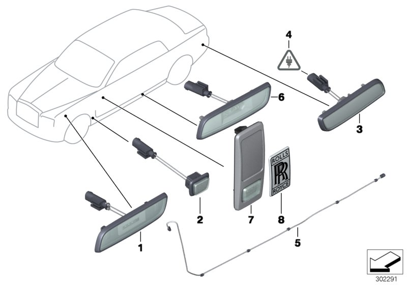 Доп.указ.повор./боковой габ.фонарь для BMW RR1 Phantom N73 (схема запчастей)
