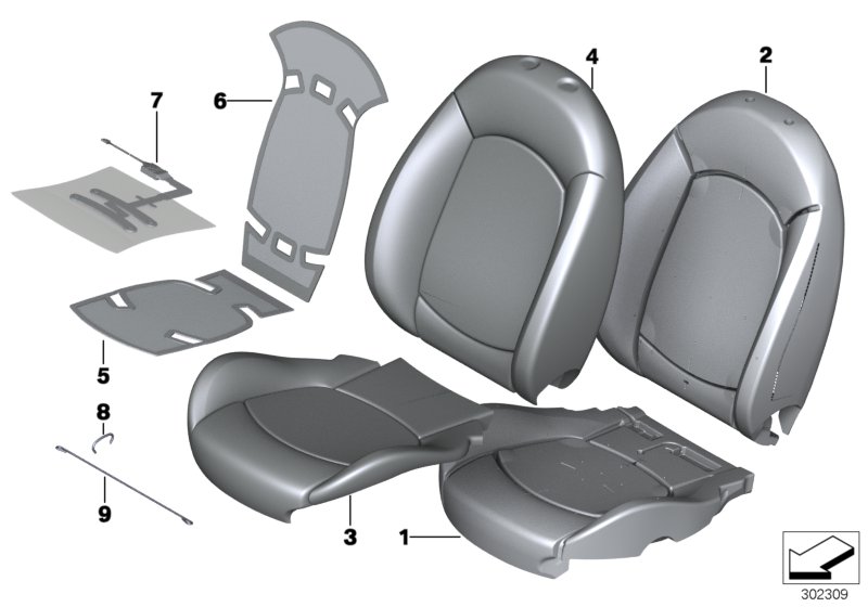 Набивка и обивка передн.сиденья для BMW R61 Cooper S N18 (схема запчастей)
