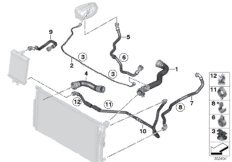 Шланги системы охлаждения для BMW F32N 435dX N57Z (схема запасных частей)