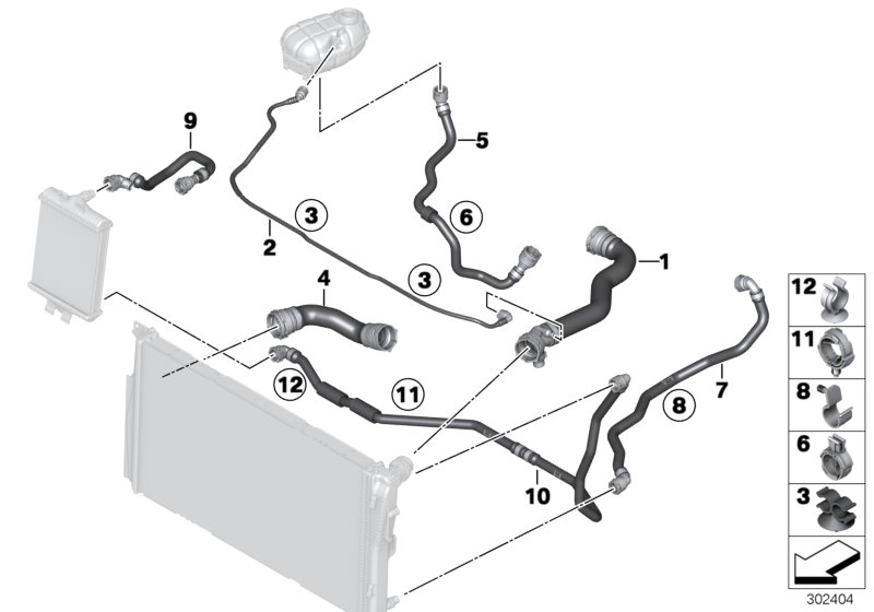 Шланги системы охлаждения для BMW F32 430d N57N (схема запчастей)