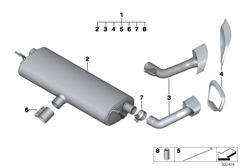 Система глушителей для BMW E70N X5 35iX N55 (схема запчастей)