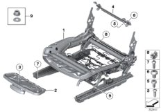 Каркас подушки переднего сиденья для BMW E89 Z4 30i N52N (схема запасных частей)