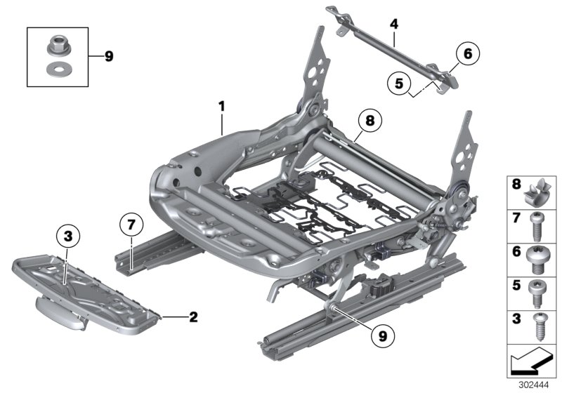 Каркас подушки переднего сиденья для BMW E89 Z4 28i N20 (схема запчастей)